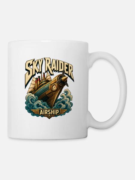 Steampunk-Piraten-Luftschiff, Sky Raider Pulp-Abenteuer - Tasse - Weiß