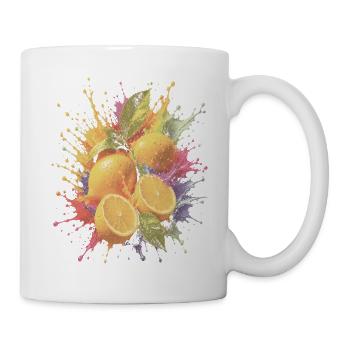 Zitronengelbe Zitrus-Mehrfarbige Spritzkunst - Tasse - Weiß - Rechts