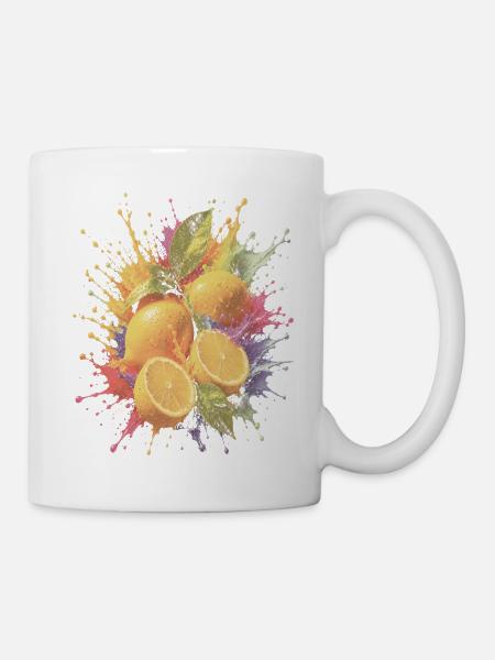 Zitronengelbe Zitrus-Mehrfarbige Spritzkunst - Tasse - Weiß