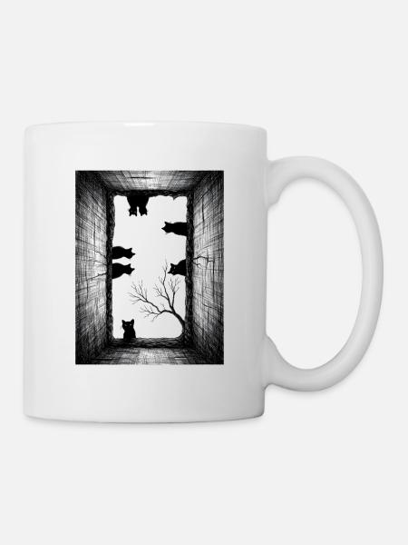 Dunkle Katzen im Tunnelrahmen - Tasse - Weiß