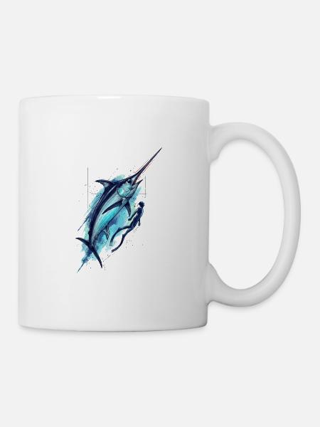Dive into Blue: Marlin Tattoo - Tasse - Weiß
