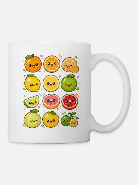 Kawaii Zitrusfrüchte | Orange & Zitrone - Tasse - Weiß