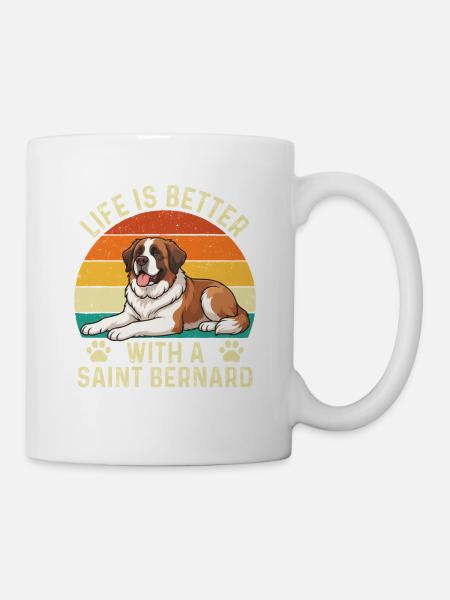 Das Leben ist besser mit einem Bernhardiner – Hundepapa - Tasse - Weiß