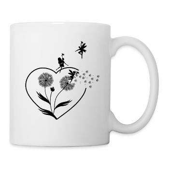 Schmetterlingdesign Pusteblumen Wiese Herzen Feen - Tasse - Weiß - Rechts
