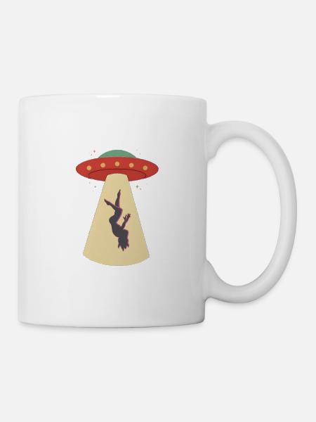 Lichtstrahl Entführung Retro UFO - Tasse - Weiß