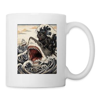 Schwarze Katze, Hai, Japanische Kunst, Ukiyo-e - Tasse - Weiß - Rechts