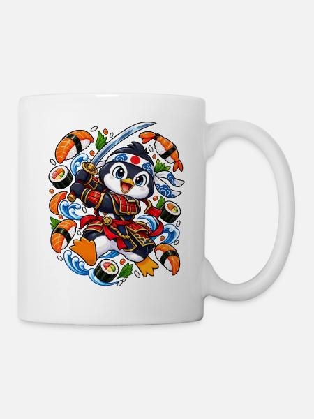 Samurai-Pinguin führt ein Sushi-Katana - Tasse - Weiß