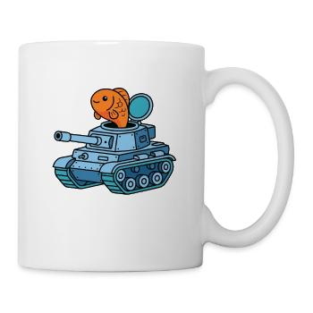Fisch im Panzer Cartoon - Tasse - Weiß - Rechts
