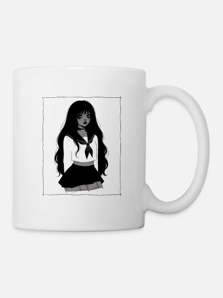 Schwarze Sailor-Gothic Schuluniform - Tasse - Weiß