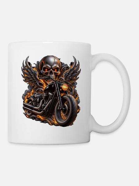 Totenkopf-Biker auf Motorrad - Tasse - Weiß