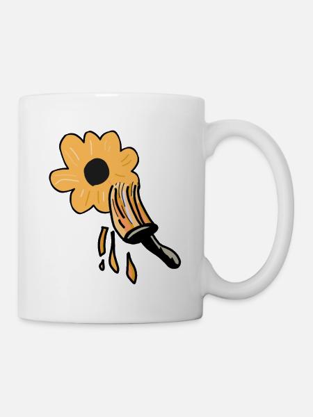 Sonnenblumen in Neonorange - Tasse - Weiß