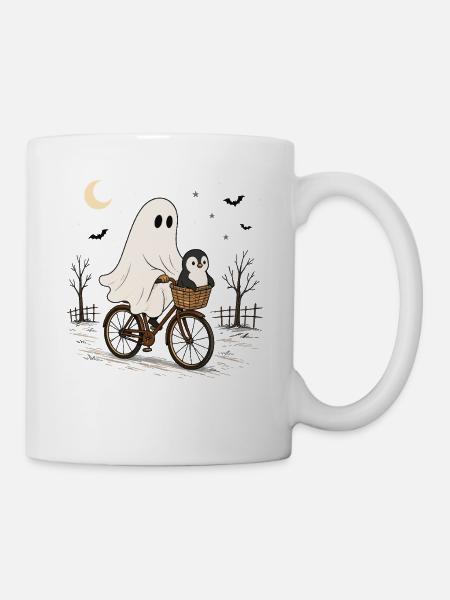 Pinguin-geister-fahrrad Halloween-nachtfahrt - Tasse - Weiß