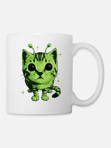Alien Katze, Lustiges Meme, Retro Style - Tasse - Weiß