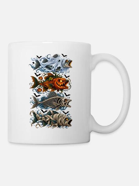 Halloween Trout Fish Ghost Pumpkin Skeleton - Tasse - Weiß