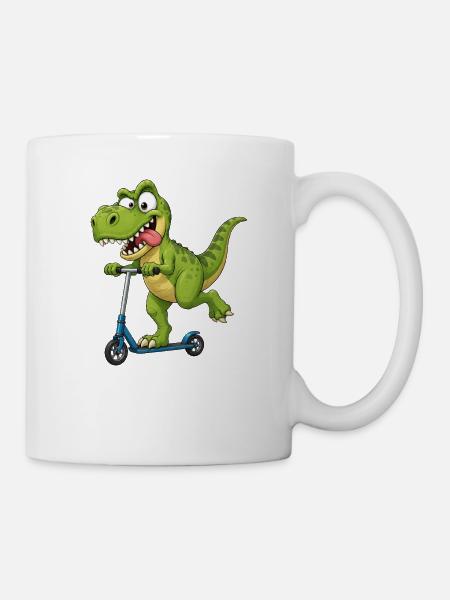 T Rex Roller Scooter Lustiger Dinosaurier - Tasse - Weiß