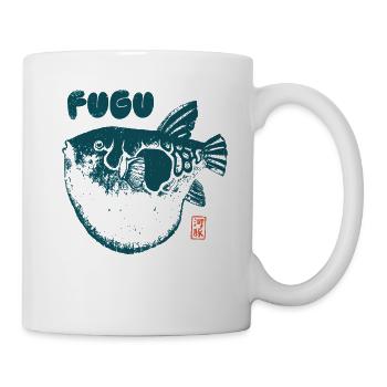 Fugu Kugelfisch Japanischer Holzschnitt Stil - Tasse - Weiß - Rechts