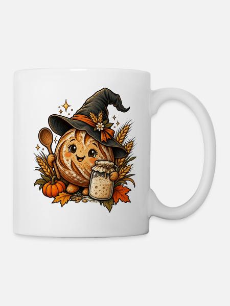 Sauerteig-Hexe mit Starterglas - Tasse - Weiß