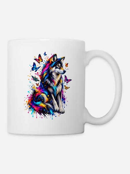Wolf Schmetterlinge Splash Effect - Tasse - Weiß