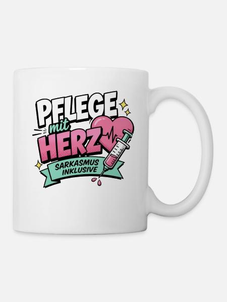 Pflegekraft Geschenk - Pflege mit Herz - Tasse - Weiß