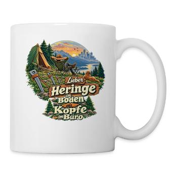 Heringe im Boden statt Köpfe im Büro - Tasse - Weiß - Rechts
