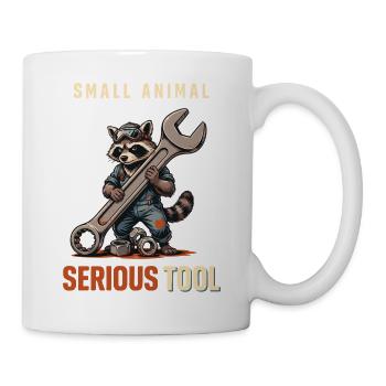 Waschbär Techniker – Ernstes Werkzeug - Tasse - Weiß - Rechts
