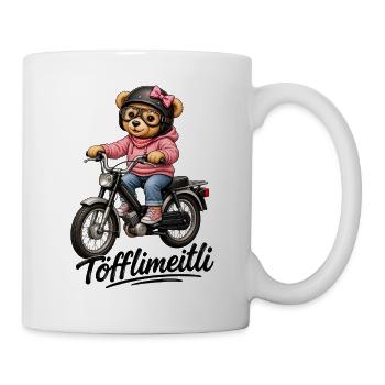 Motorrad-Bär Töfflimeitli im Rosa Hoodie - Tasse - Weiß - Rechts