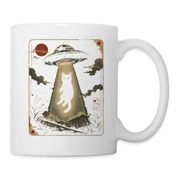 Schwarze Katze UFO Alien Im Lichtstrahl - Tasse - Weiß - Rechts