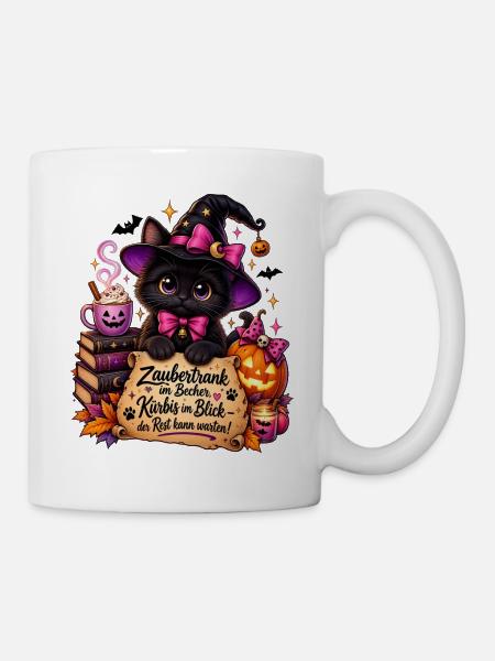 Katzenzauber Halloween Becher - Tasse - Weiß