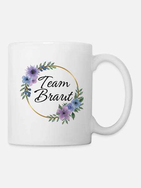 Team Braut Blumenkranz Lila - Tasse - Weiß
