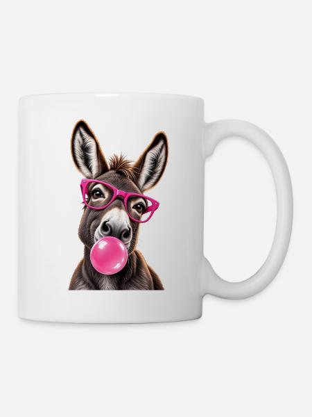 Âne Cool avec Lunettes Roses et Bubble Gum - Tasse - Weiß