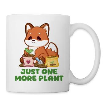 Fuchs mit Pflänzchen beim Gärtnern und Spruch - Tasse - Weiß - Rechts