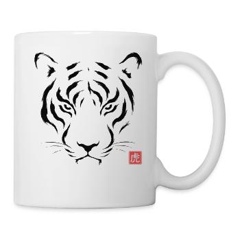Japanese Tiger Kanji Minimal Art - Tasse - Weiß - Rechts