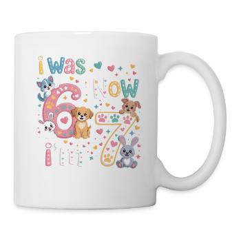 Ich war jetzt 6, 7 Geburtstagshaustiere - Tasse - Weiß - Rechts
