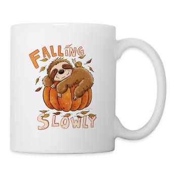 Falling Slowly Faultier Herbst Wortspiel Spruch  - Tasse - Weiß - Rechts