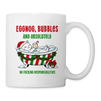Lustiges Weihnachts-Katzen-Eierlikör-Schaumbad - Tasse - Weiß - Rechts
