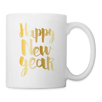 Happy New Year Gold Foil Brush Lettering Design - Tasse - Weiß - Rechts