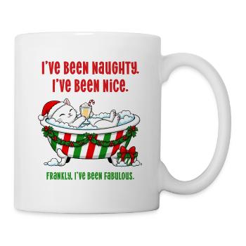 Freche, nette Weihnachtskatze mit Eierlikör in der Badewanne - Tasse - Weiß - Rechts