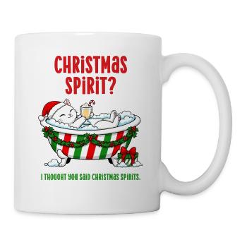Lustige Weihnachtskatze Weihnachtsgeister Schaumbad - Tasse - Weiß - Rechts