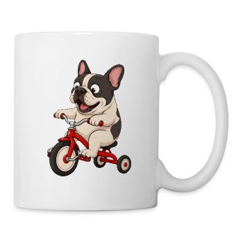 Französischer Bulldogge rast auf einem Dreirad - Tasse - Weiß - Rechts