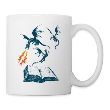 Buch Drachen Fantasy Lesen - Tasse - Weiß - Rechts
