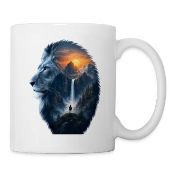 Lion Animal silhouette Mountains Sunset Waterfall - Tasse - Weiß - Rechts