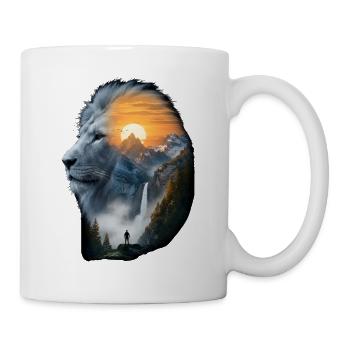Lion Animal silhouette Mountains Sunset Waterfall - Tasse - Weiß - Rechts