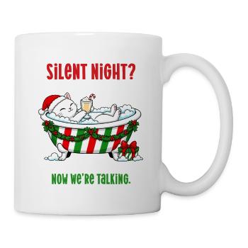 Weihnachtskatze genießt ruhige Nacht im Schaumbad - Tasse - Weiß - Rechts