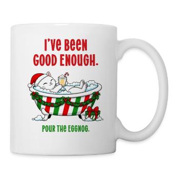 Gute Weihnachtskatze verdient Eierlikör im Schaumbad - Tasse - Weiß - Rechts