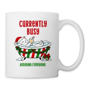 Weihnachtskatze im Schaumbad beschäftigt damit, allen aus dem Weg zu gehen - Tasse - Weiß - Rechts