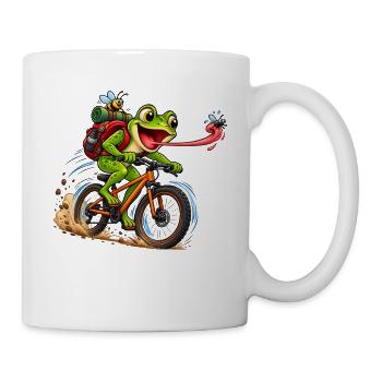 Funny Frog Riding Bicycle Cartoon - Tasse - Weiß - Rechts