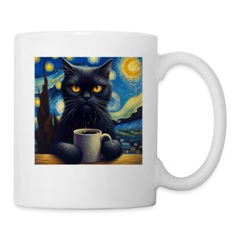 Schwarze Katze Starry Night - Tasse - Weiß - Rechts