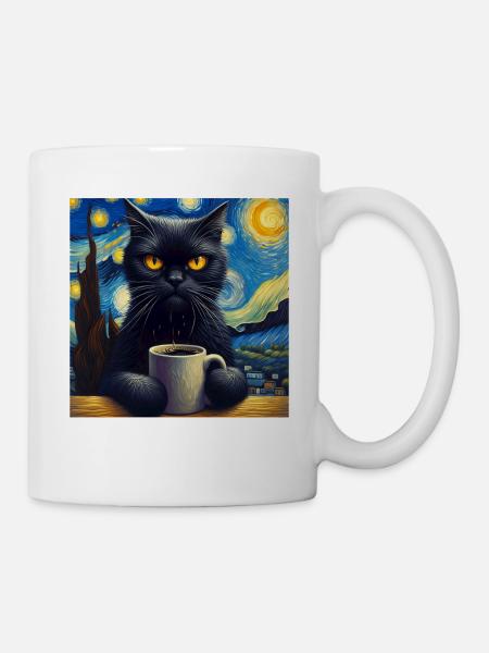 Schwarze Katze Starry Night - Tasse - Weiß