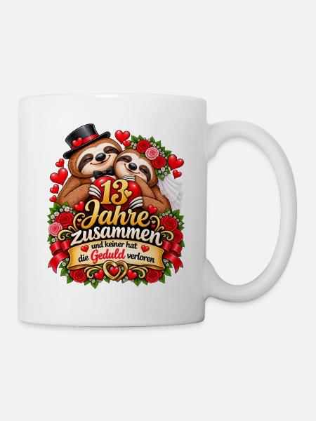 13. Hochzeitstag Geschenkidee Veilchenhochzeit - Tasse - Weiß