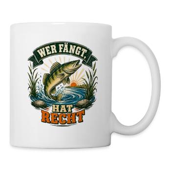 Wer fängt, hat Recht – Angler Spruch - Tasse - Weiß - Rechts